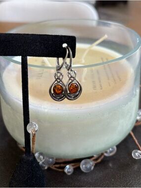 Sterling Silver Amber Teardrop Earrings